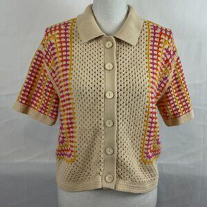 House of Harlow 1960 Sweater US XS Beige Yellow Pink Orange Button Front
